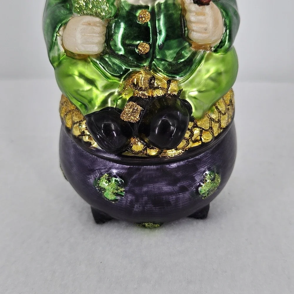 Blown Glass Leprechaun Santa St Patrick's Day Christmas Ornament‎ 6 In High